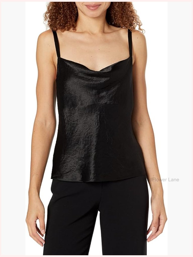 Cowl Neck Lace Trim Sleeveless Cami Top - Cotton Blend